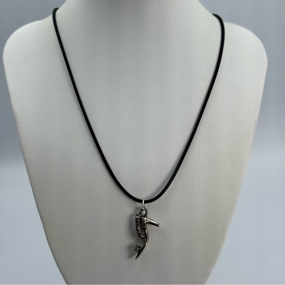High Heel Fashion Charm Necklace Silver Tone Charm on Cord Necklace